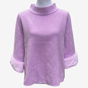 Fate sweater pullover sweater Lilac purple  fur trim 3/4 sleeves, mock neck Sm